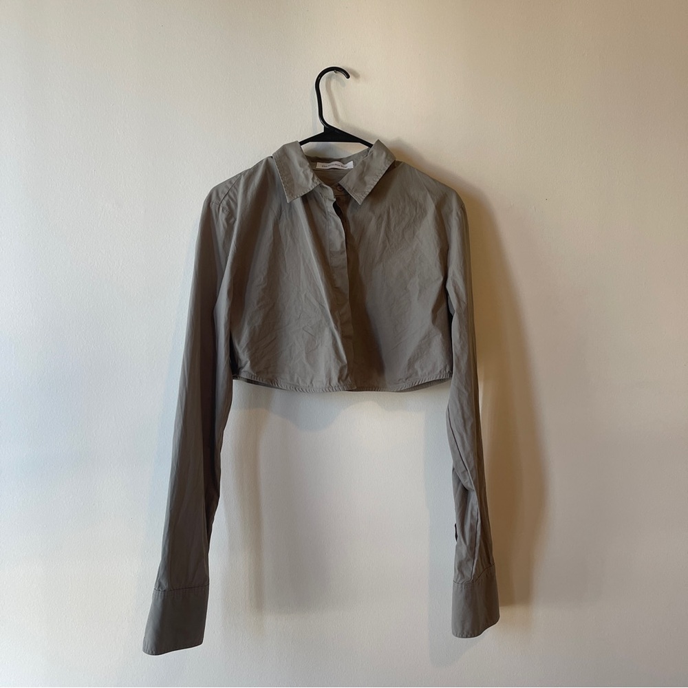 The Frankie Shop Gray Long Sleeve Cropped Button Down